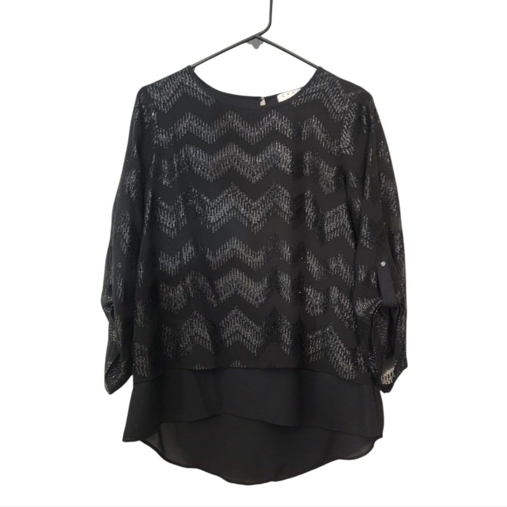 Chaus Shimmery Top Blouse - Black, Size Small